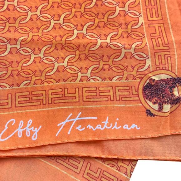 Effy Hematian Silk Scarf with Panther and Geometric Print Orange Rectangle 58x17 - Picture 7 of 9